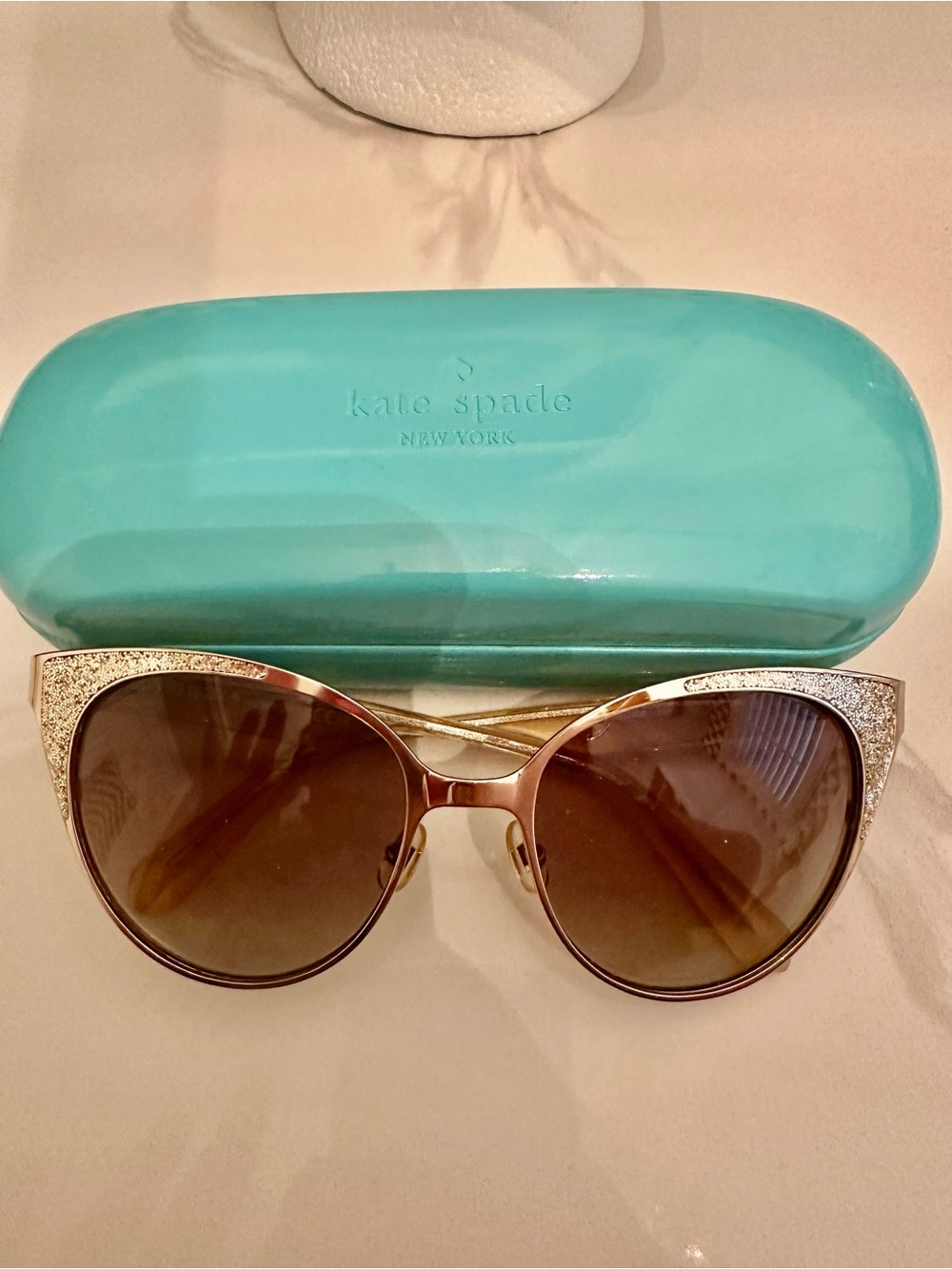 Kate Spade Marietta/S Cat Eye Sunglasses Gold Glitter Brown Gradient w Case